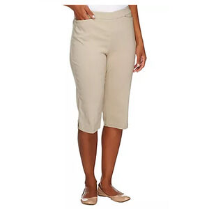 Susan Graver Ultra Stretch Pull-on Pedal Pushers w/ Pockets Tan Womens Size XXS